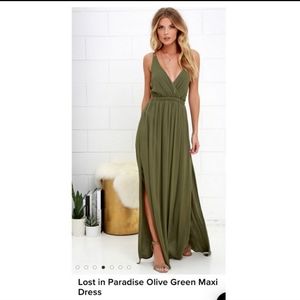 Lulus Lost in Paradise olive green maxi dress😍😍